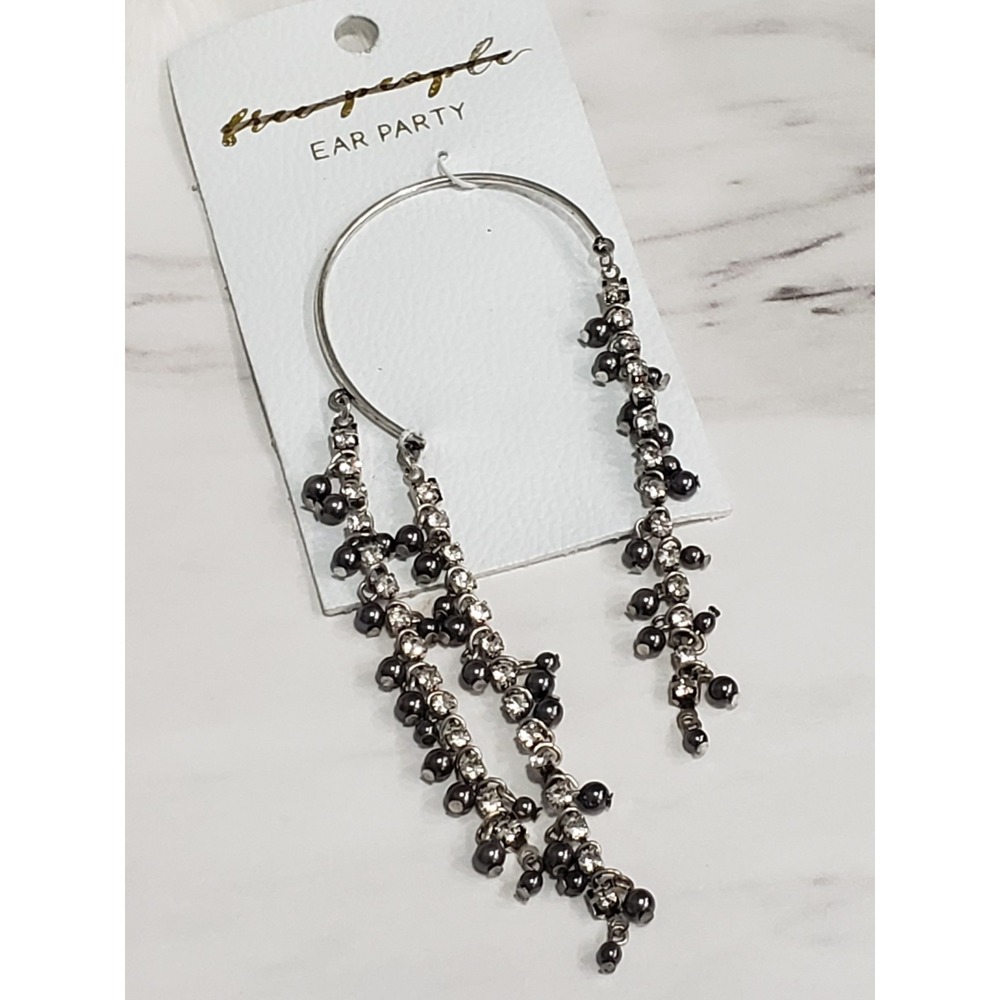Free People Chain Fringe Cartilage Ear Cuff Dangle Earring RHINESTONE FAUX PEARL